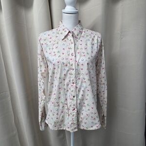 Wrangler Women's Cream Button Down Shirt with Pink and Yellow Accents